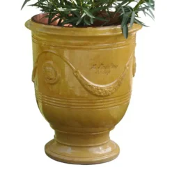 Vase Anduze tradition jaune en terre cuite émaillée H 68 x Ø 53 cm