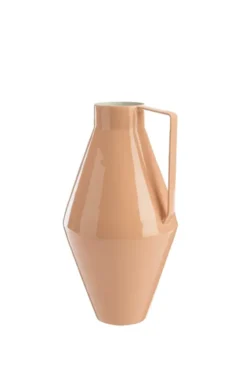 Vase antique en métal coloris saumon taille L - 14 x 15 x 26 cm