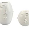 Vase en céramique décor visage coloris blanc grand modèle - 12 x 16,5 x 16 cm