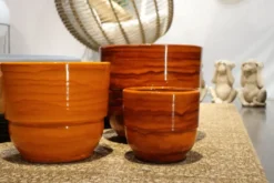 Vase en terre cuite émaillée orange Savane Les Poteries d’Albi Rebord - Ø 21 x H 19 cm
