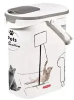 Verseuse à croquettes en plastique blanc à motif chat Pet Collection cat 4 kg - 10 L