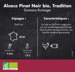 Vin biodynamie rouge Alsace Pinot noir - 75 cl