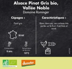 Vin d'Alsace pinot gris Vallée Noble domaine Rominger - 75 cl